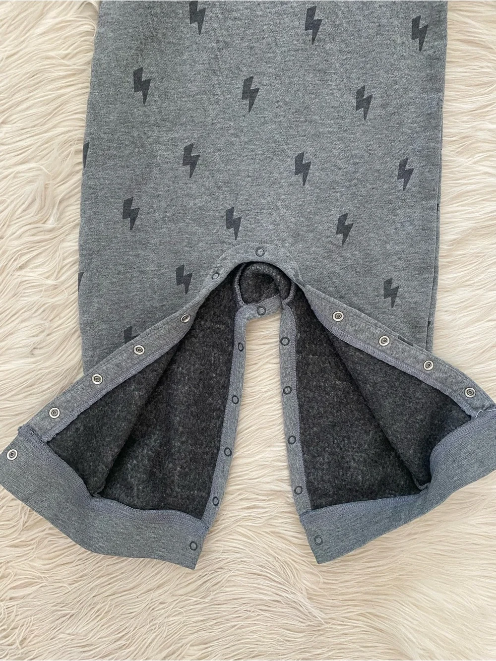 Primary Baby Cozy Fleece Sweatshirt Romper Gray Mini Bolts One Piece 18-24 Month